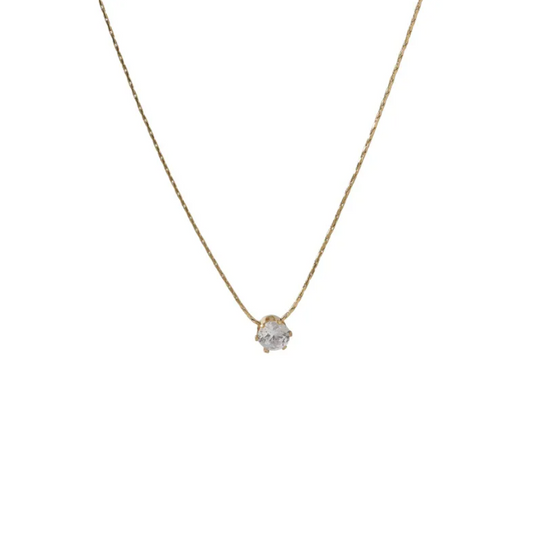 Minimal Κολιέ με Διάφανη Πέτρα σε Gold Plated Stainless Steel