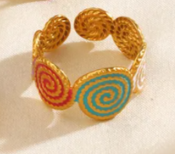 Ανοιχτό Δαχτυλίδι με Πολύχρωμα Σπιράλ σε Gold Plated Stainless Steel