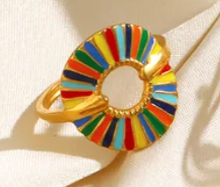 Δαχτυλίδι με Πολύχρωμο Κύκλο σε Gold Plated Stainless Steel