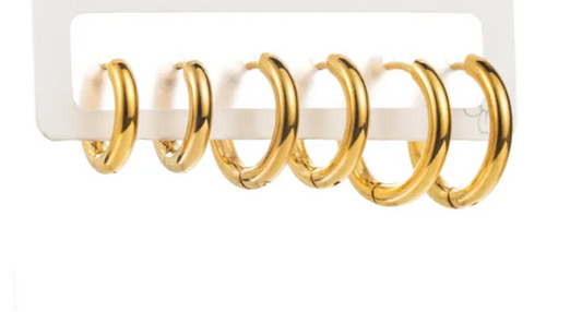 Σετ Σκουλαρίκια Κρίκοι σε 3 Μεγέθη – Gold Plated Stainless Steel