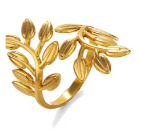 Χρυσό Δαχτυλίδι με Σχέδιο Φύλλα – Adjustable
