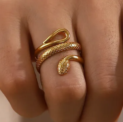 Δαχτυλίδι από Stainless Steel σε Σχήμα Φίδι με Gold Plated Επικάλυψη