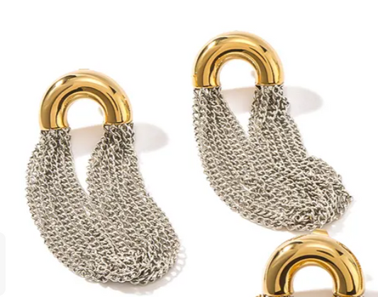 Σκουλαρίκια από Stainless Steel με Αλυσίδες σε Δίχρωμο Σχέδιο