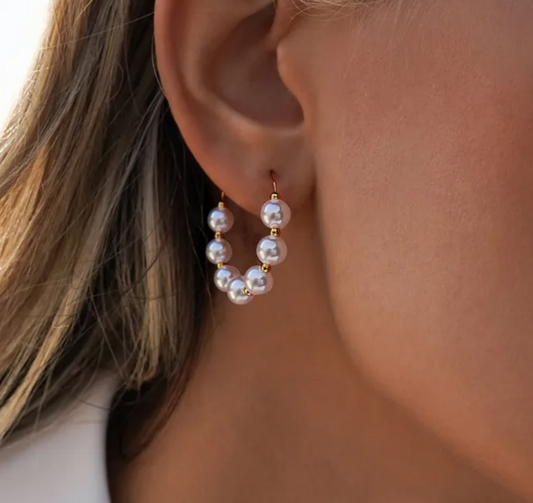 Σκουλαρίκια Κρίκοι από Stainless Steel με Μαργαριταρένιες Χάντρες